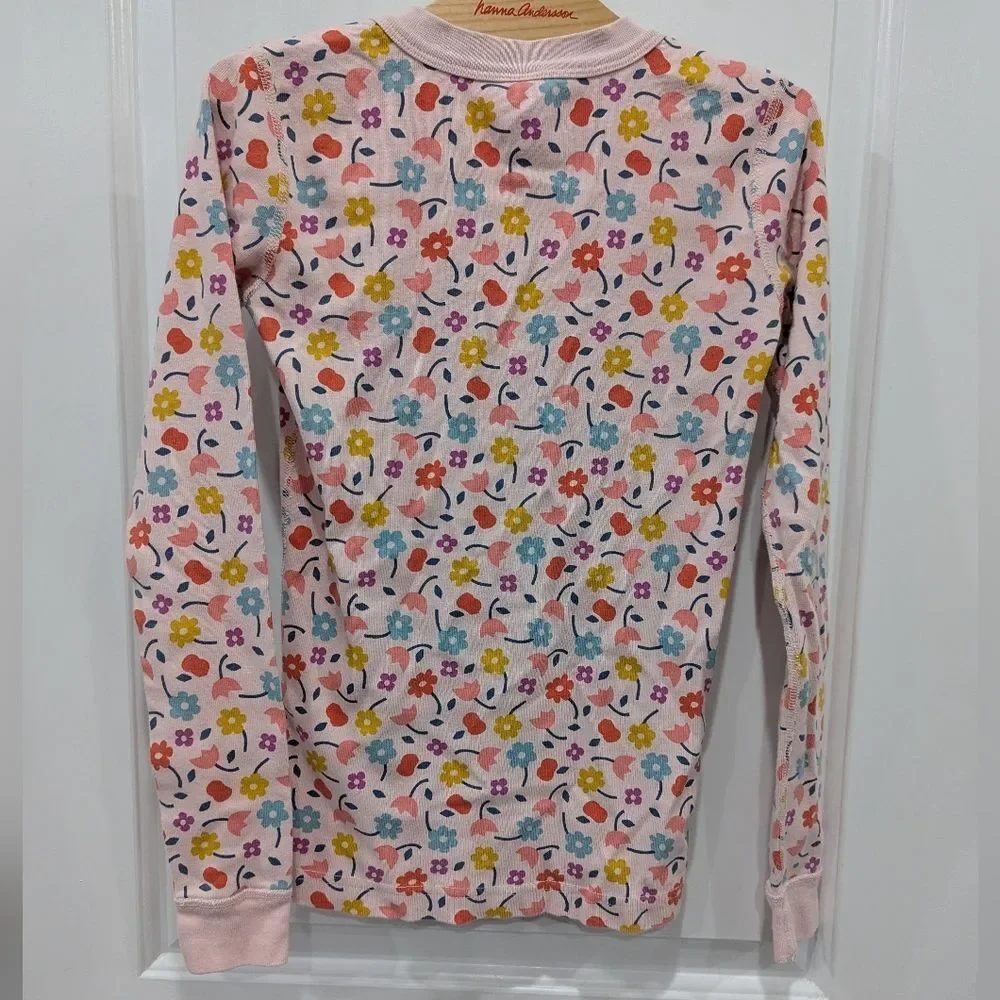 Hanna Andersson Pink Flowers Cotton Long John Pajamas PJ's Girls Kids 150 12